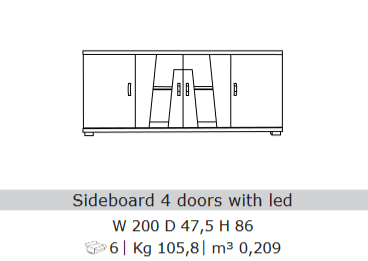 San Martino Glamour Grey Walnut Sideboard With LED Light