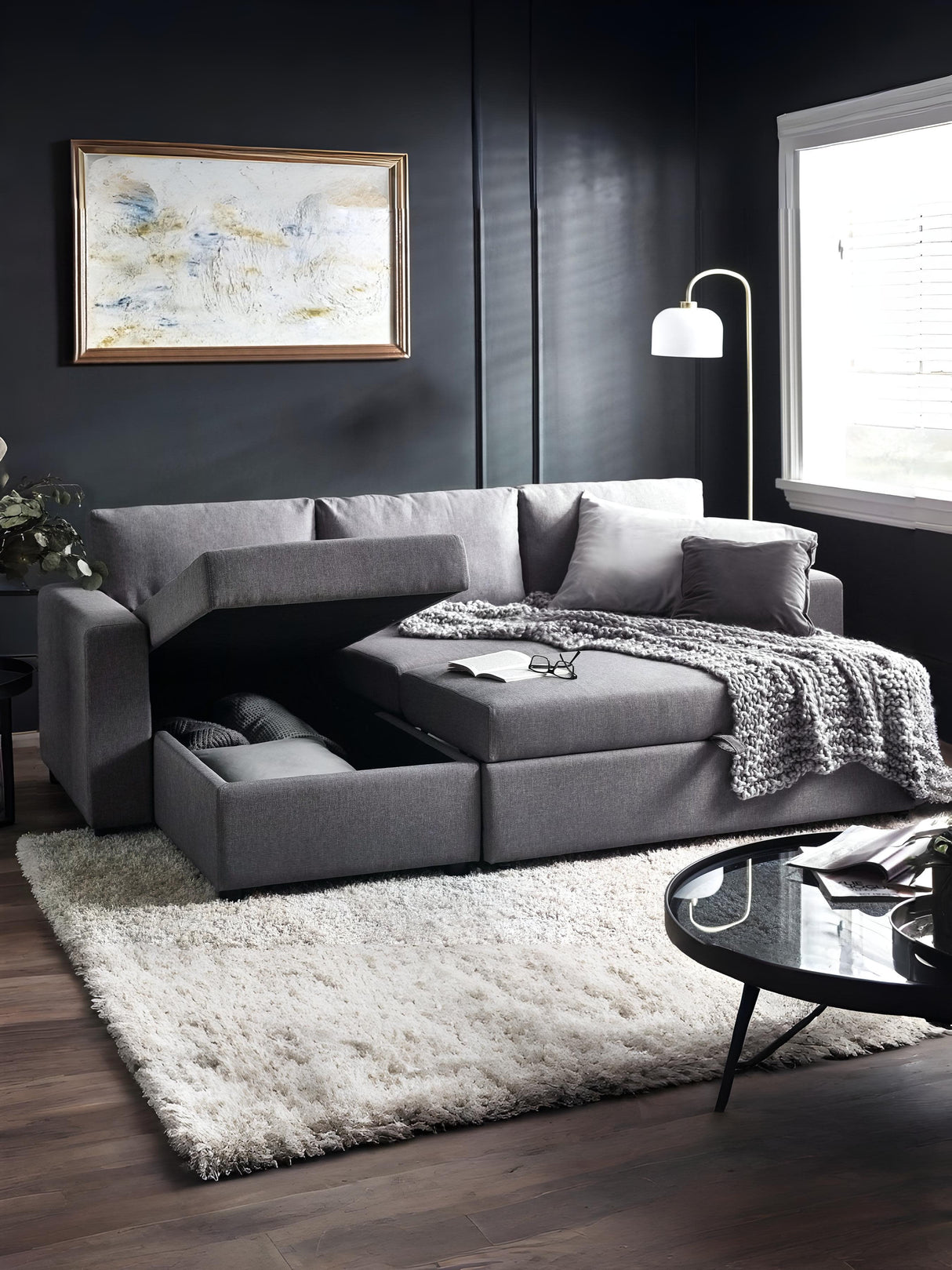 Angel Upholstered Chaise Sofa Bed with Storage