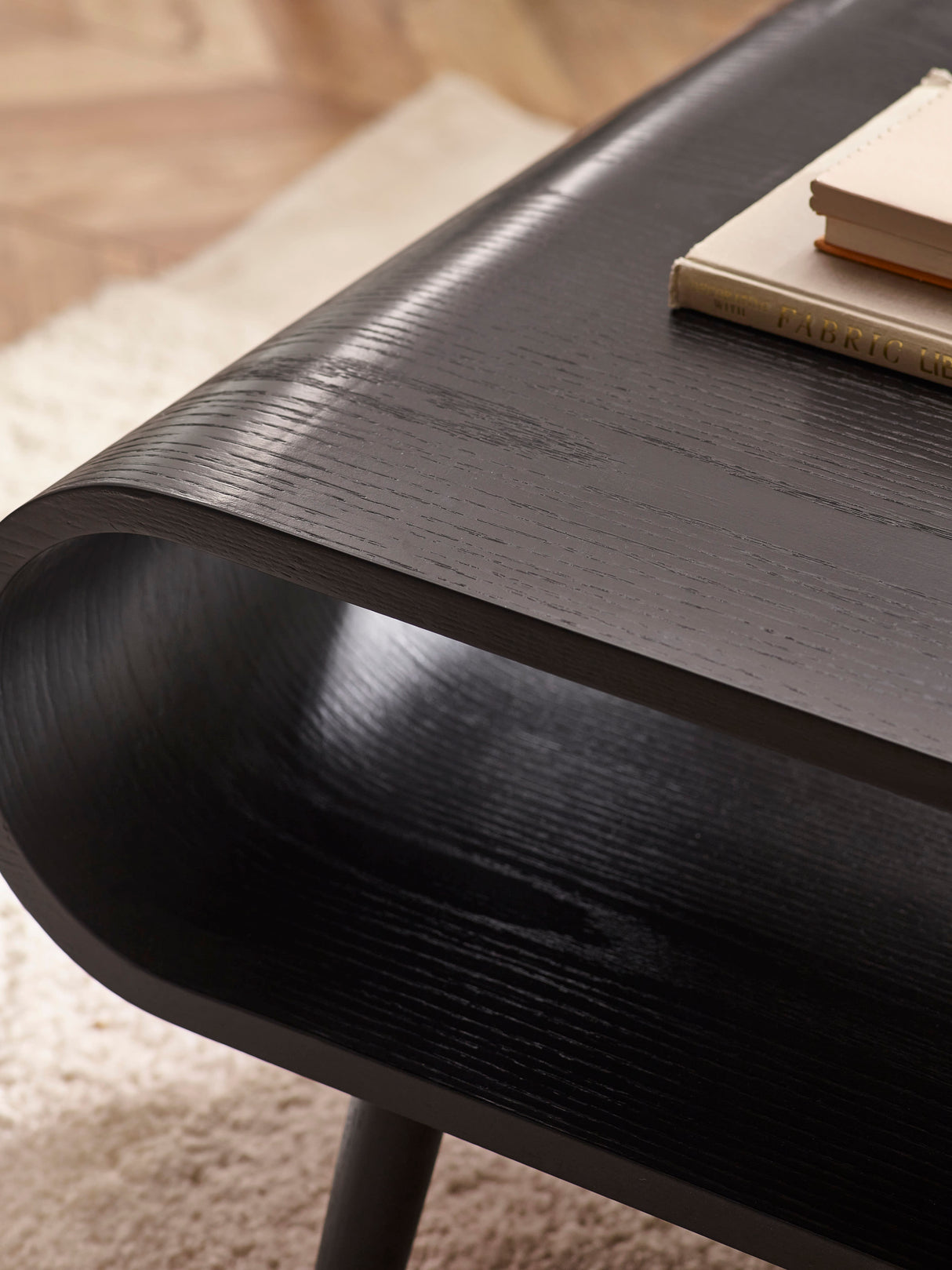 Apollo Curved Rectangular Coffee Table with Shelf