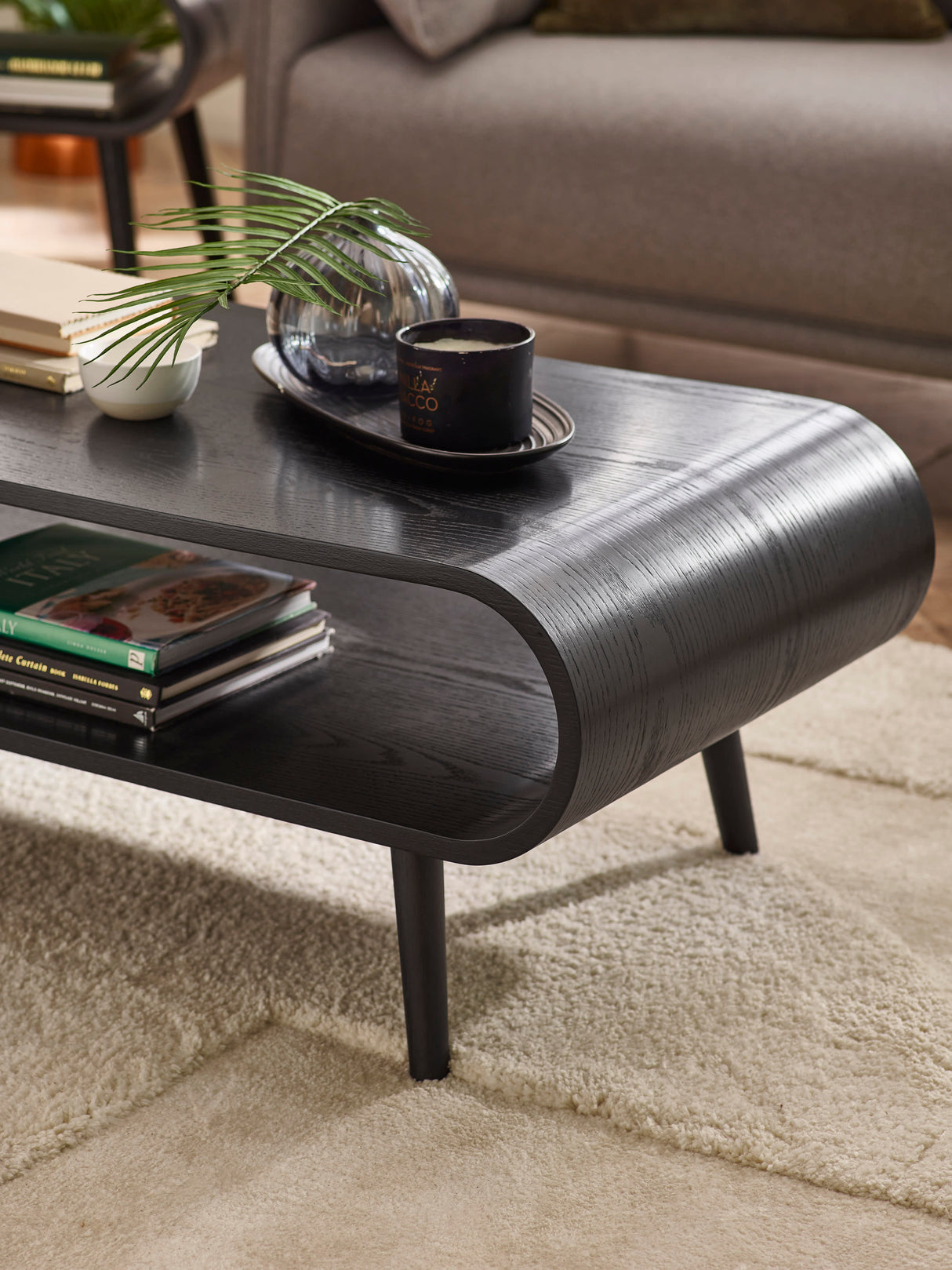 Apollo Curved Rectangular Coffee Table with Shelf