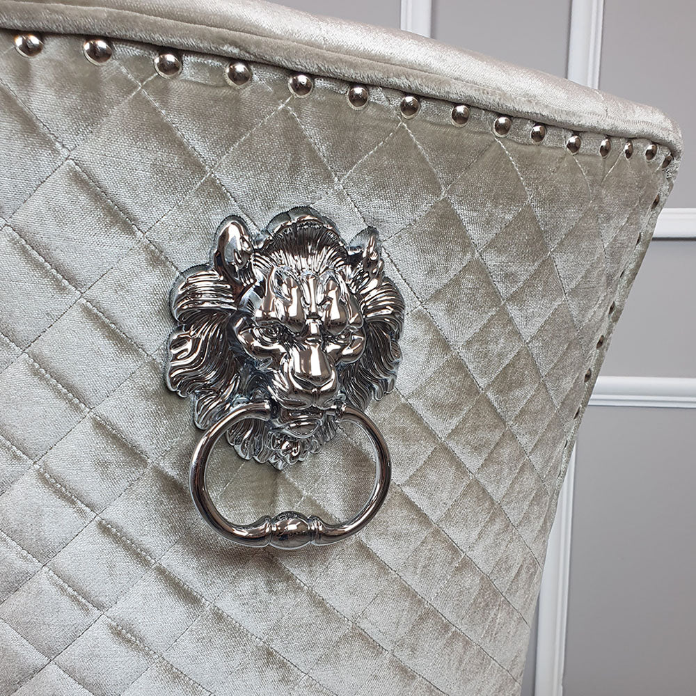 Bentley Dining Chair with Lion Knocker in Shimmer Beige Velvet