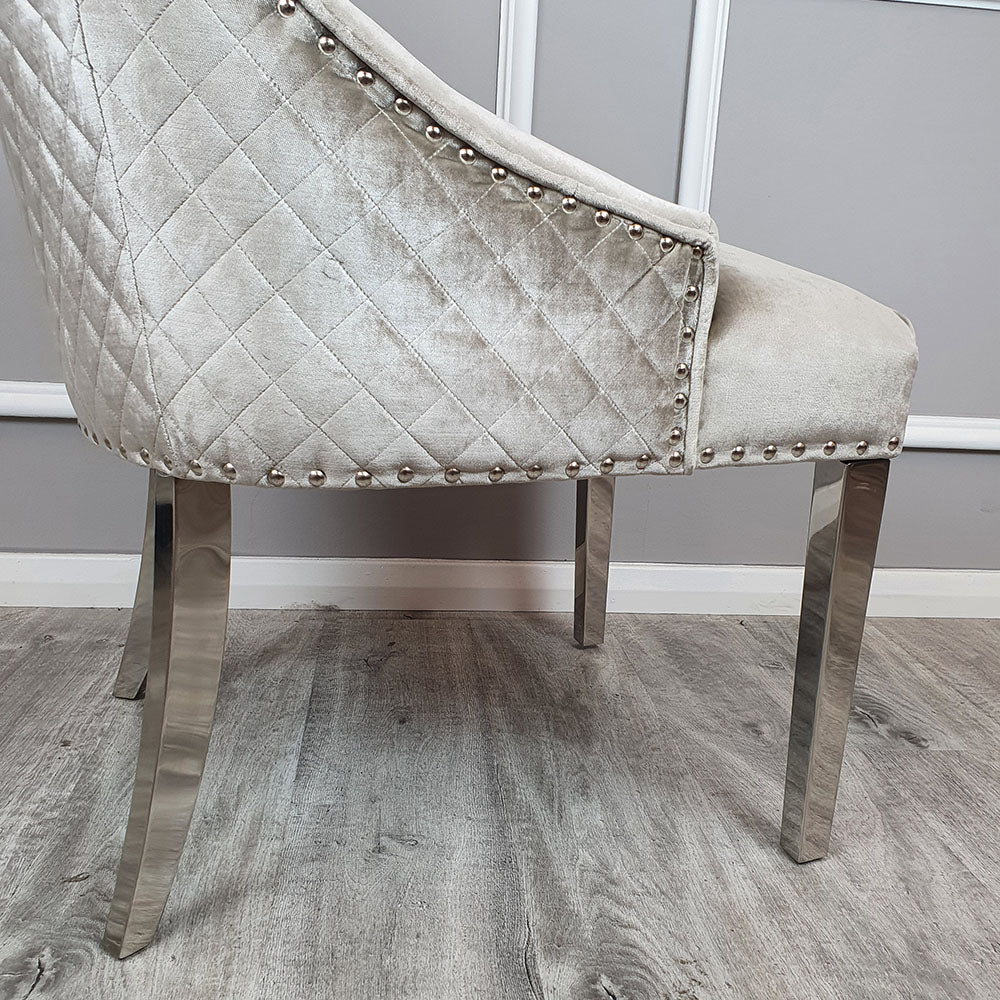 Bentley Dining Chair with Lion Knocker in Shimmer Beige Velvet