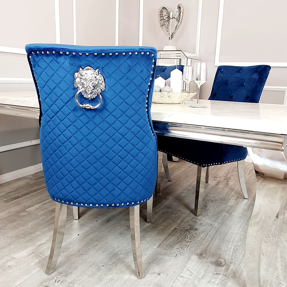 Bentley Dining Chair with Lion Knocker in Blue Velvet