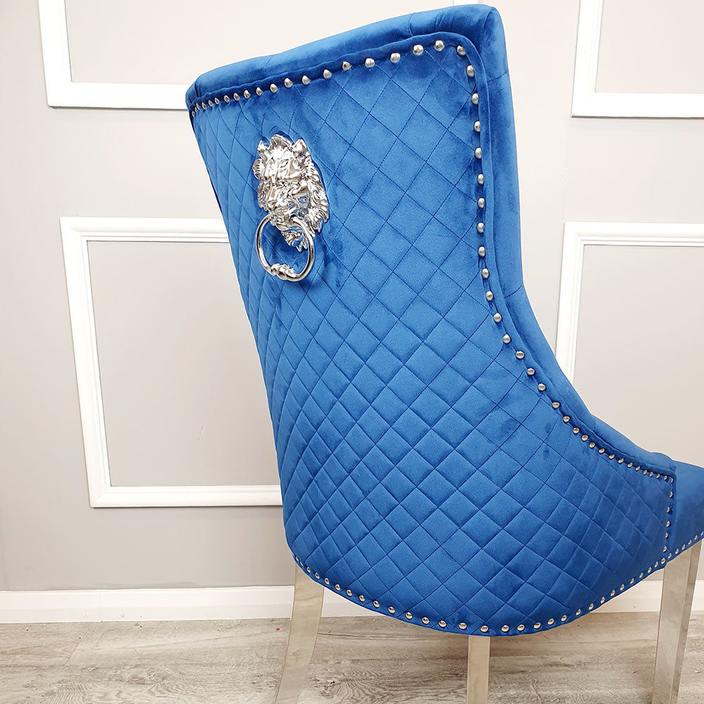 Bentley Dining Chair with Lion Knocker in Blue Velvet