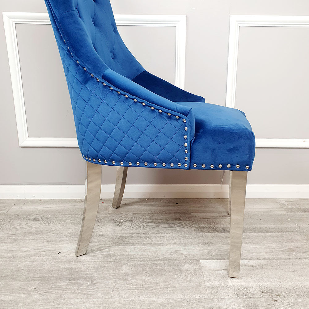 Bentley Dining Chair with Lion Knocker in Blue Velvet
