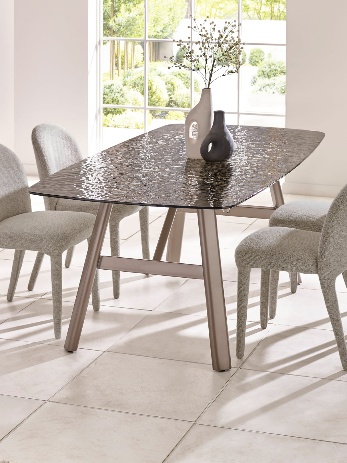 Callisto Rectangular Bubble Effect Glass Top Dining Table