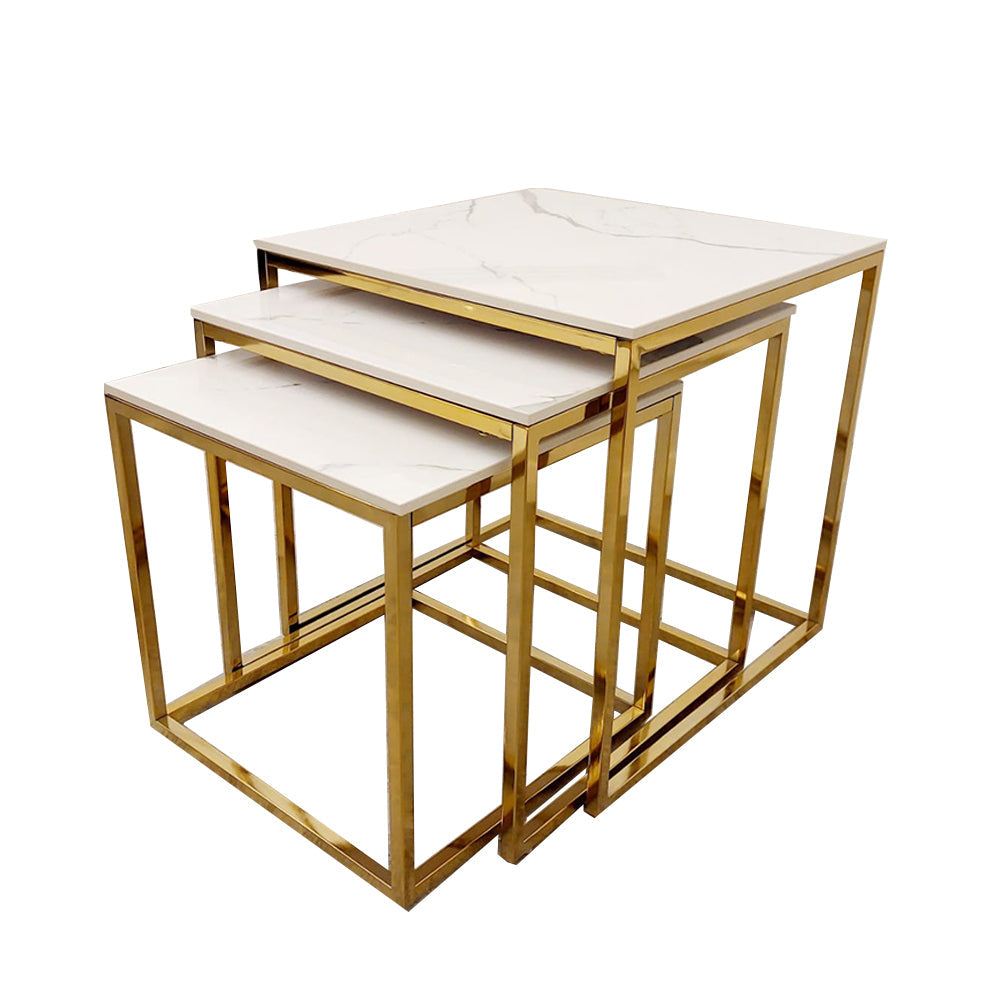 Cato Nest Tables 3pc Square Gold/White