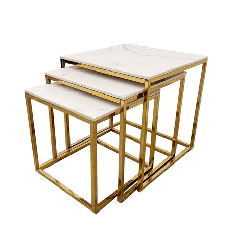 Cato Nest Tables 3pc Square Gold/White