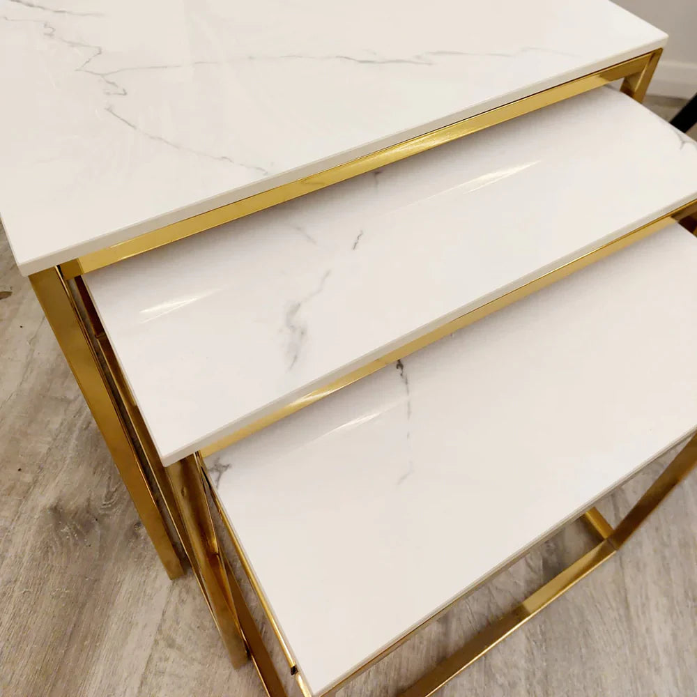Cato Nest Tables 3pc Square Gold/White