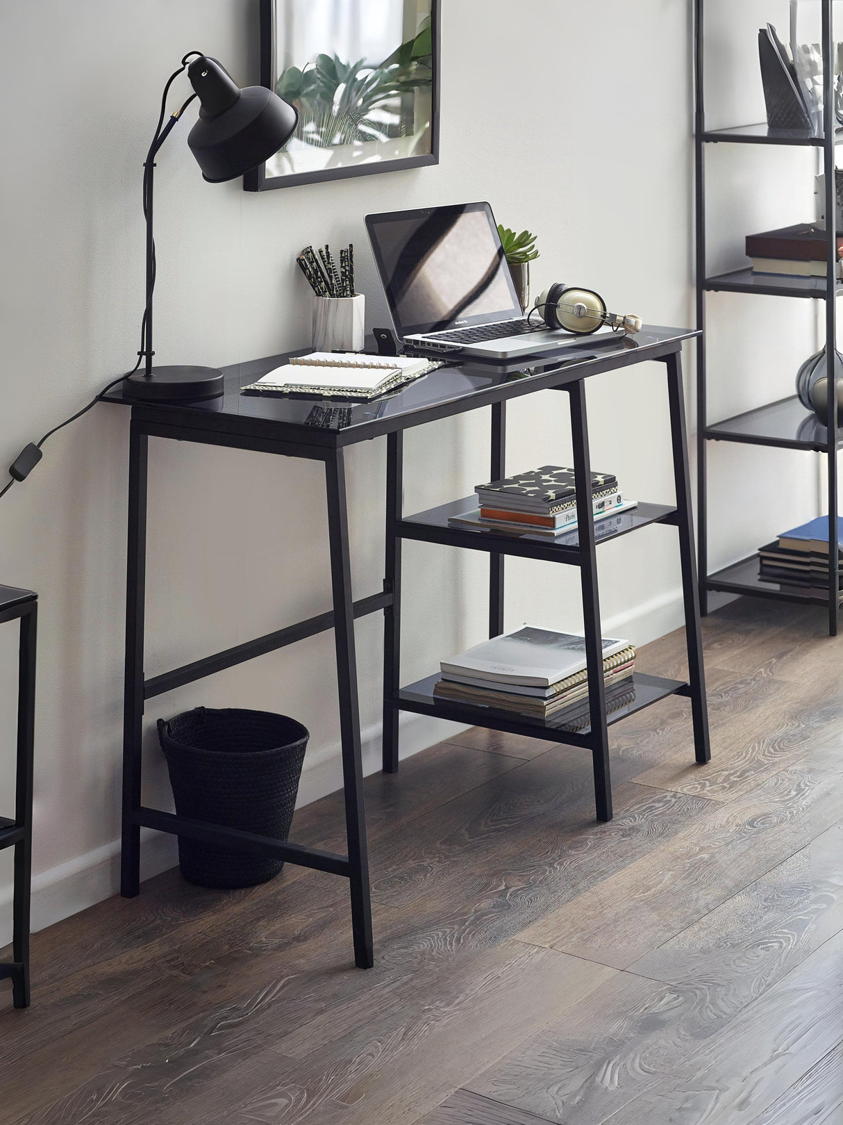 Chicago Glass Top Desk with Shelves
