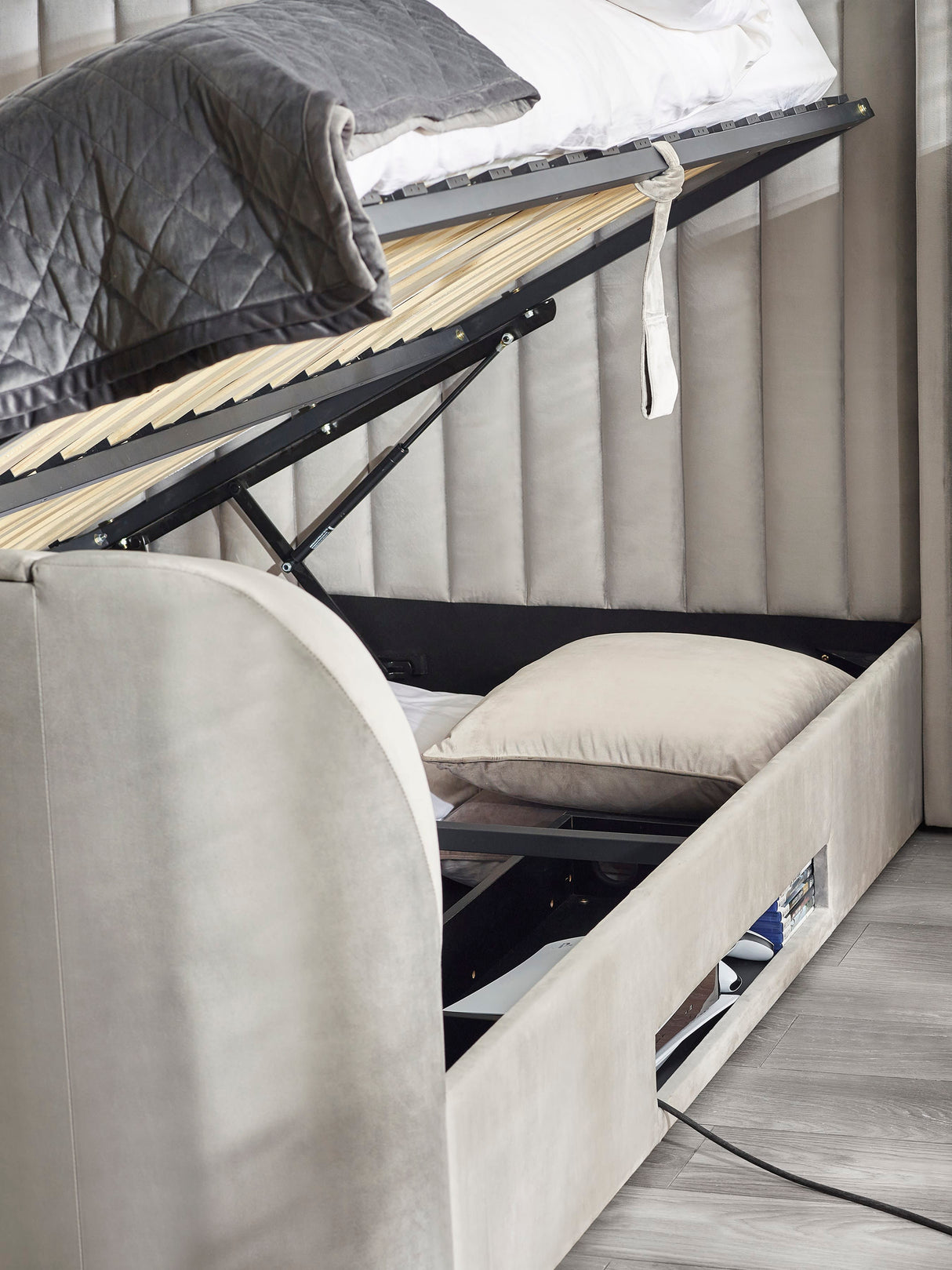 Clara Upholstered TV Ottoman Storage Bed