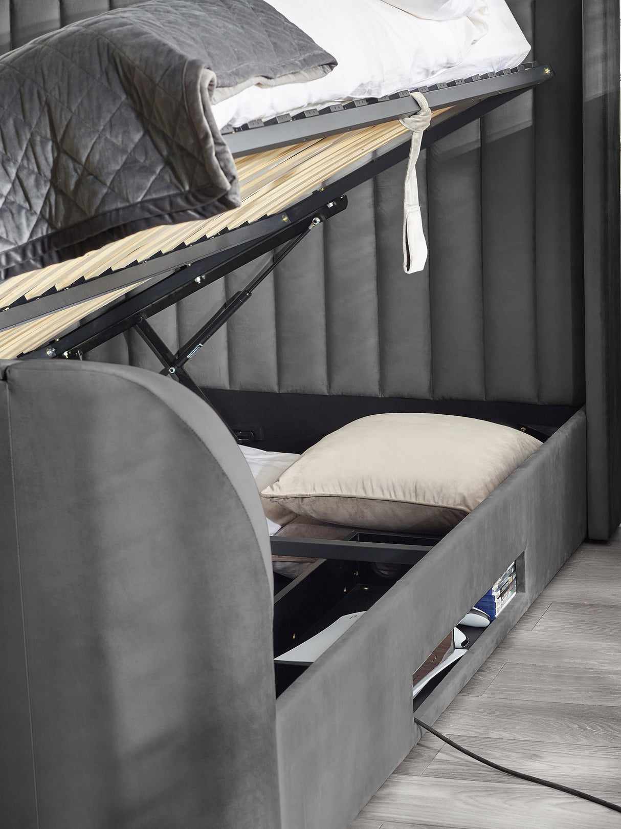 Clara Upholstered TV Ottoman Storage Bed