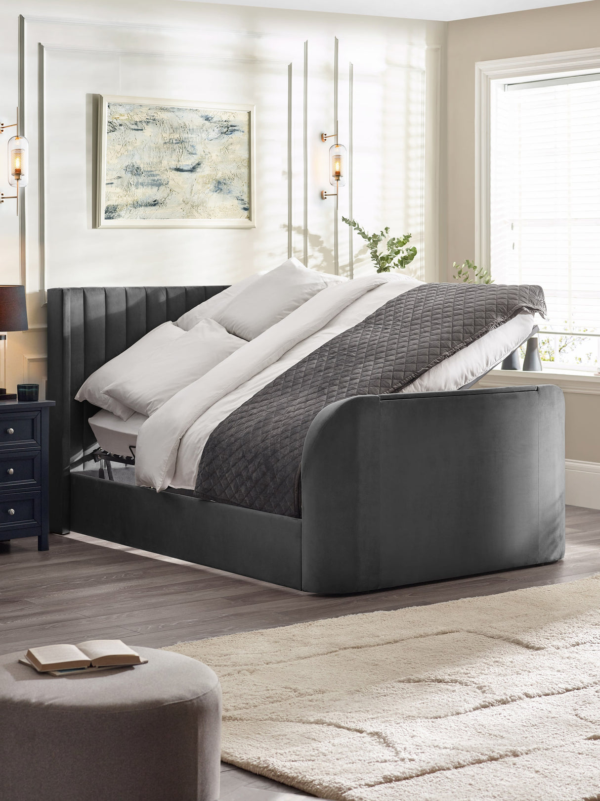 Clara Upholstered TV Ottoman Storage Bed