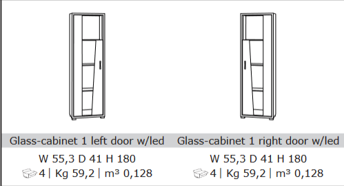 San Martino Kronos Italian High Gloss 1 Door Display Cabinet with LED Light