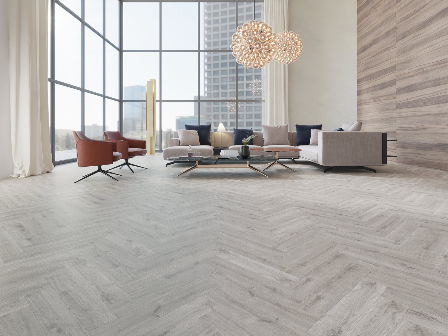 Allora Rigid Herringbone Vinyl Flooring Chateau Grey