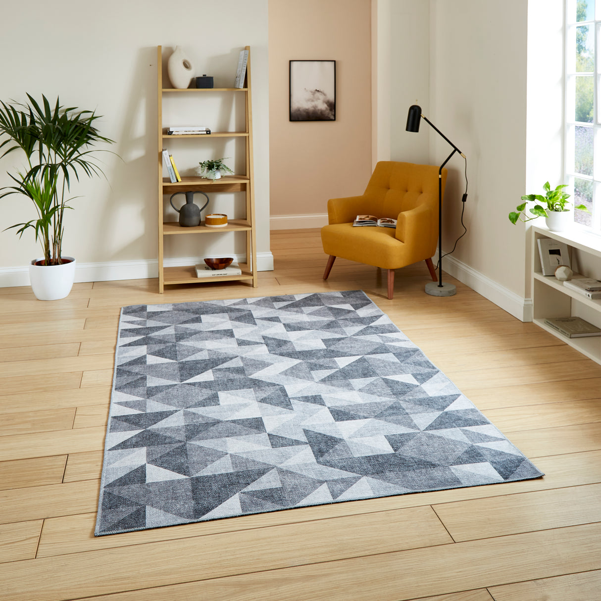 Coral H1057 Grey Modern Washable Rug