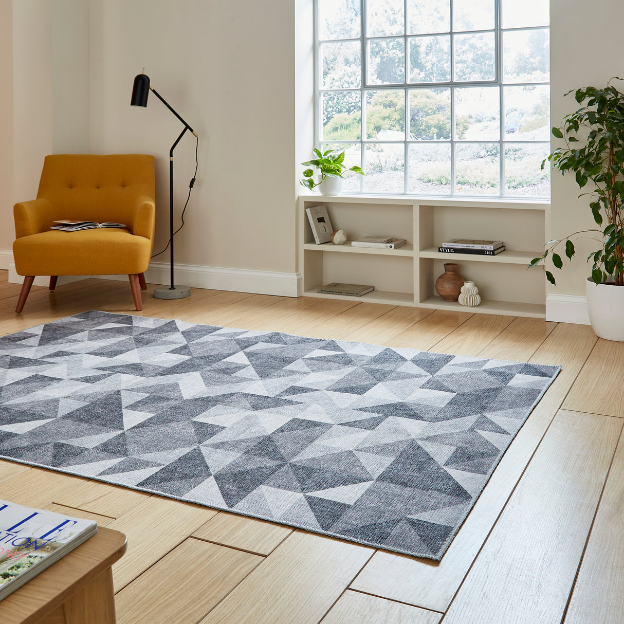 Coral H1057 Grey Modern Washable Rug