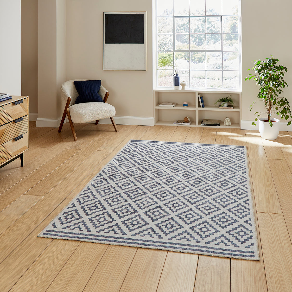 Coral H1058 Blue Modern Washable Rug