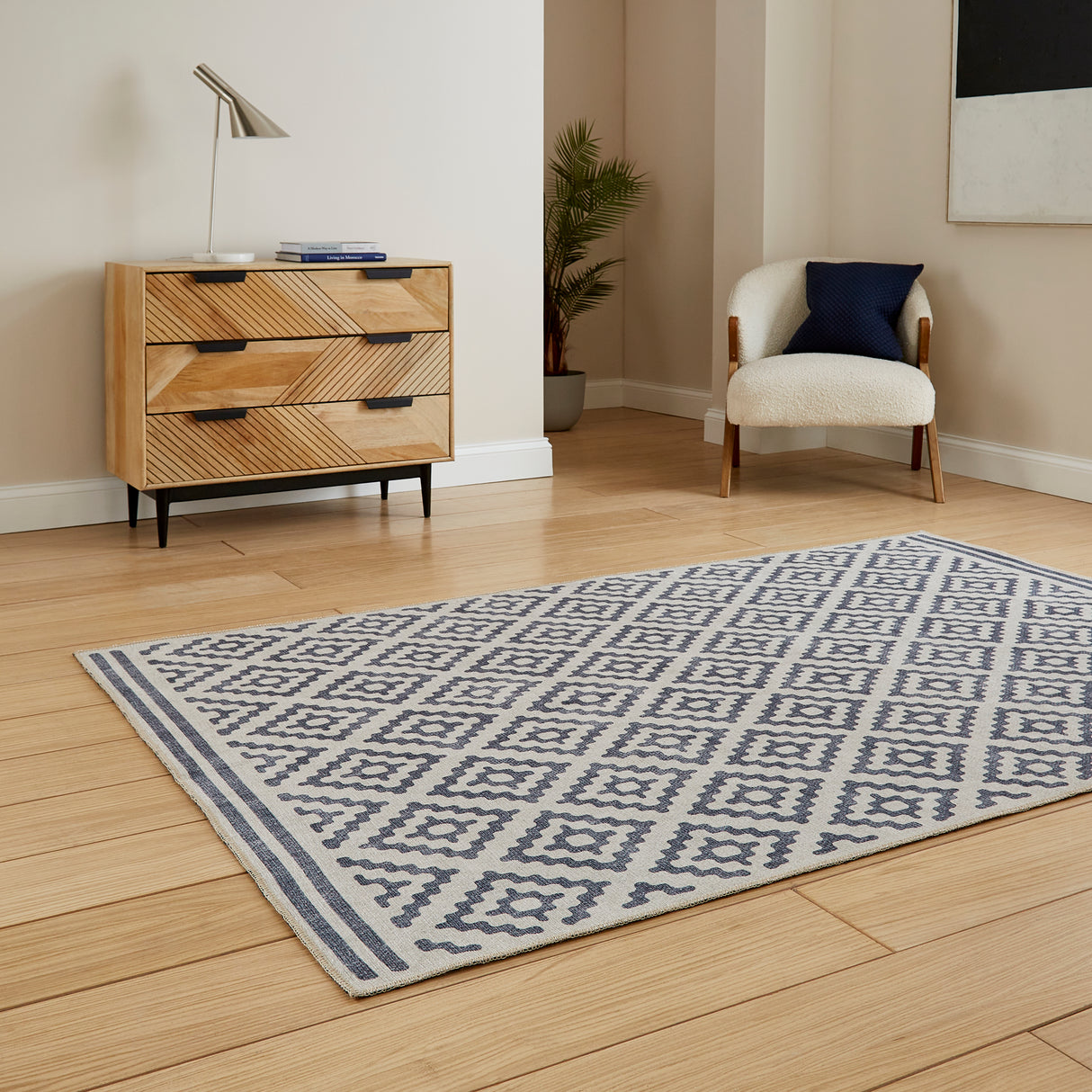 Coral H1058 Blue Modern Washable Rug