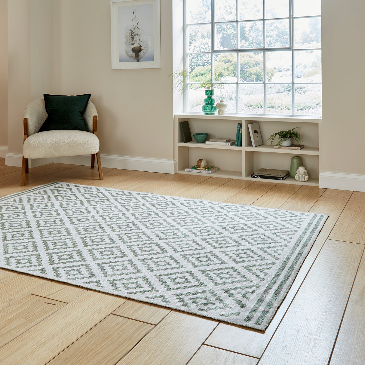 Coral H1058 Green Modern Washable Rug