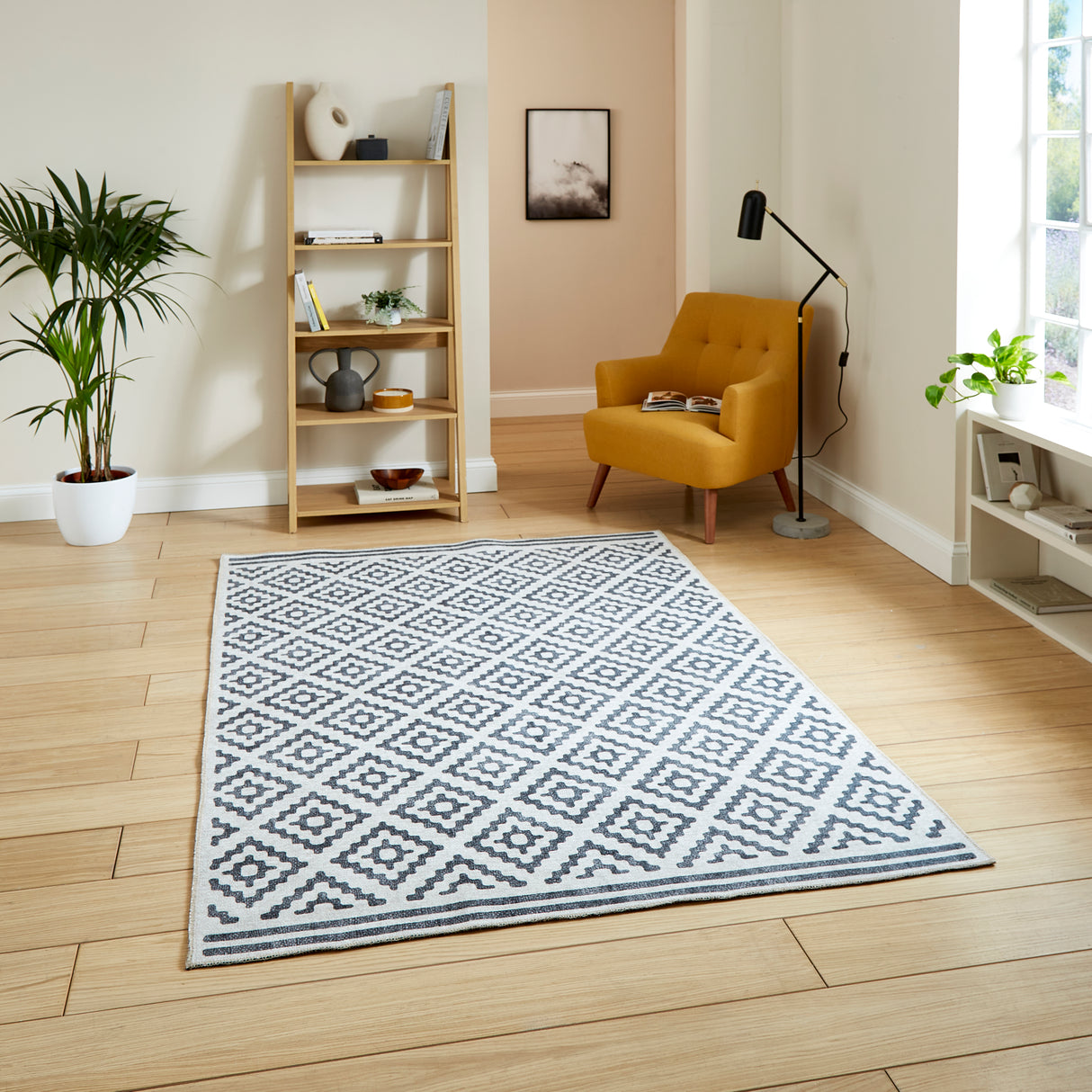 Coral H1058 Grey Modern Washable Rug