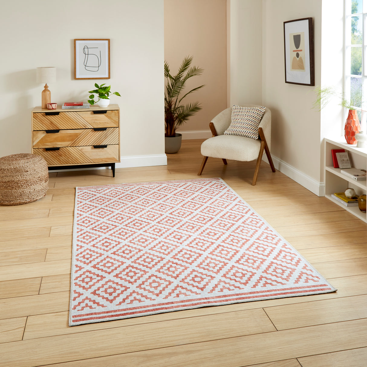 Coral H1058 Orange Modern Washable Rug