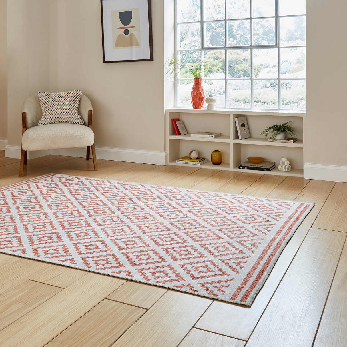 Coral H1058 Orange Modern Washable Rug