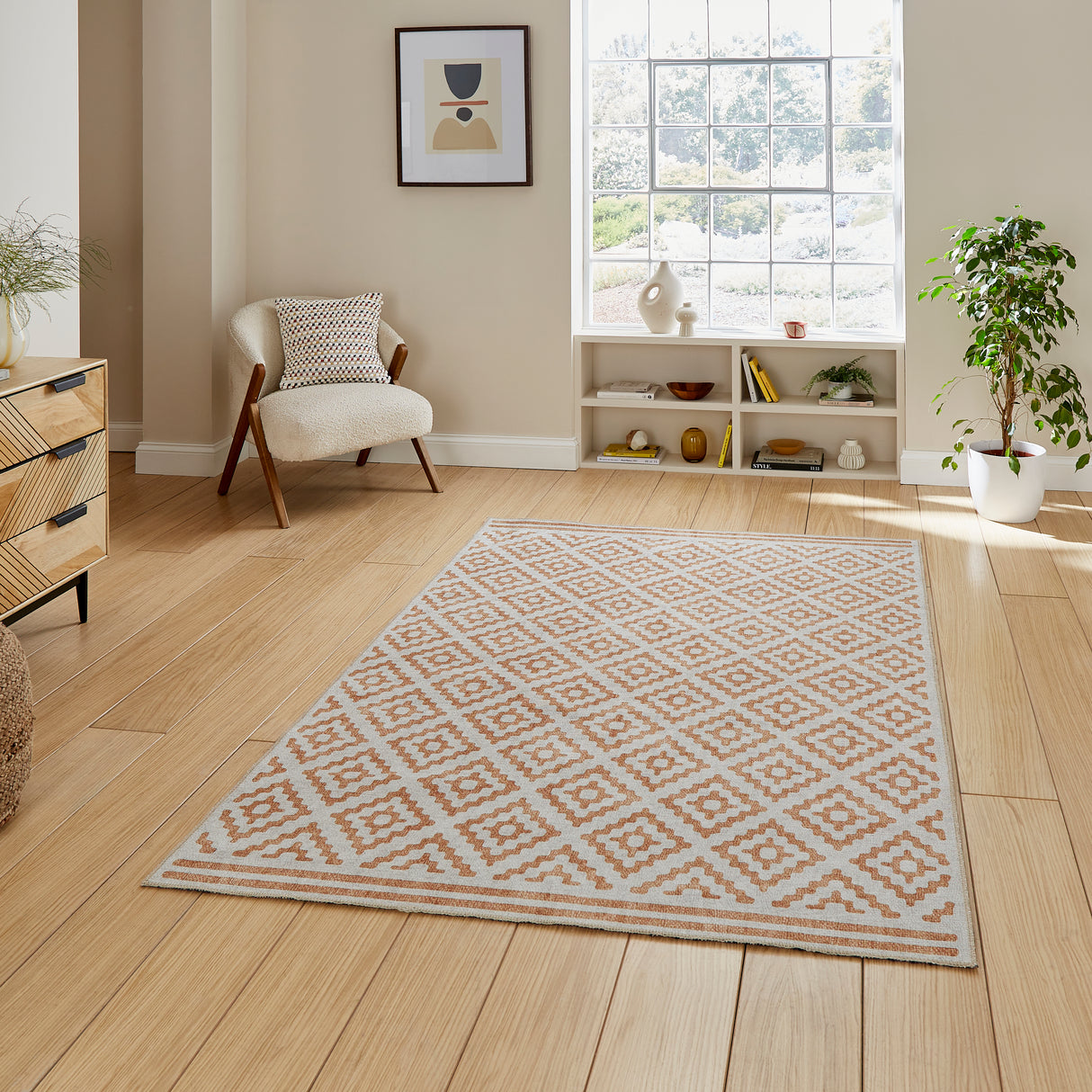 Coral H1058 Yellow Modern Washable Rug