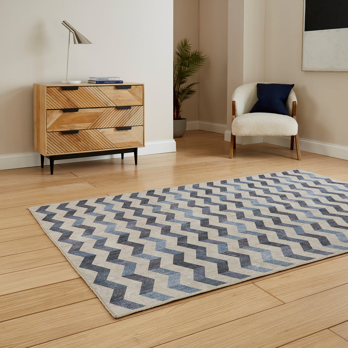 Coral H1059 Blue Modern Washable Rug