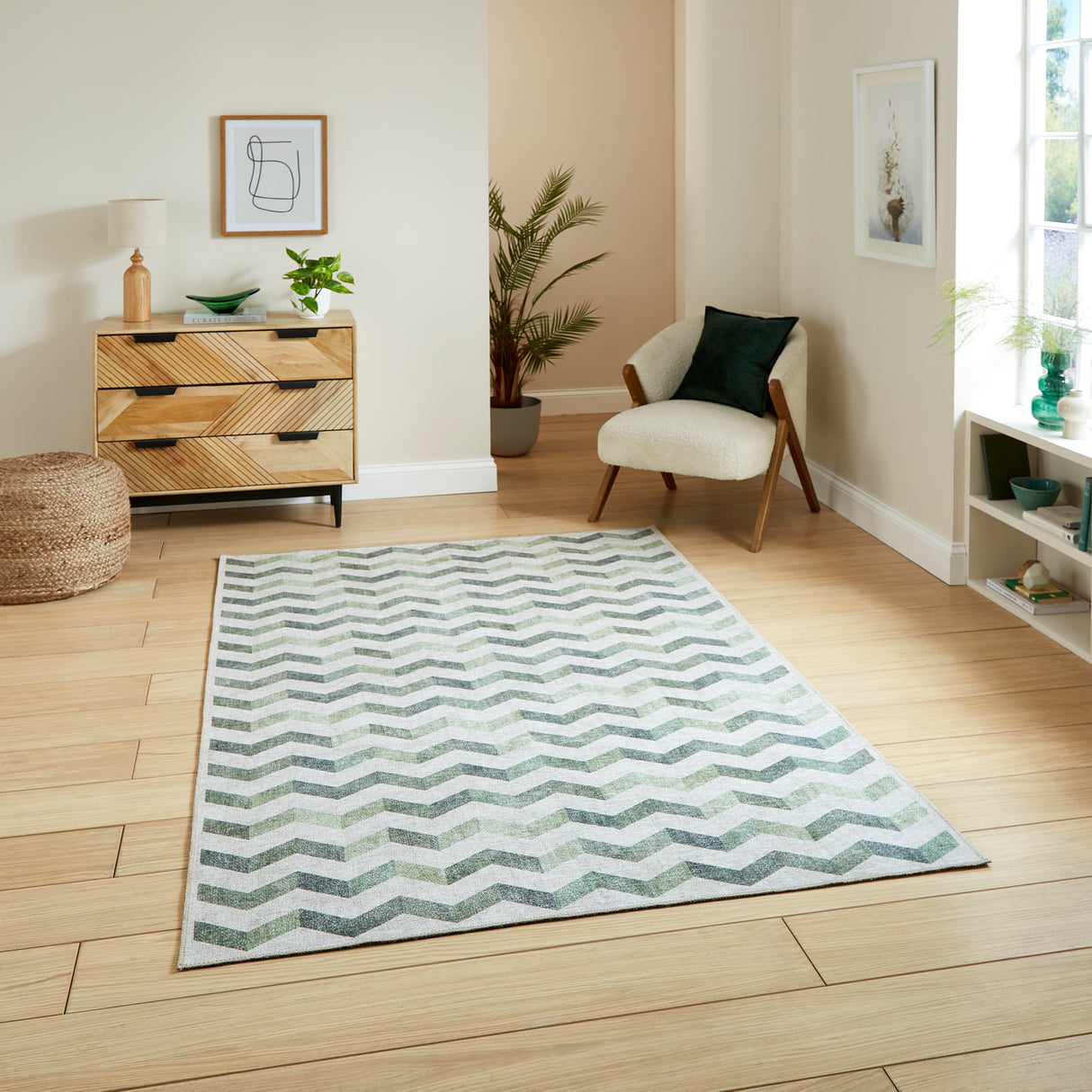 Coral H1059 Green Modern Washable Rug