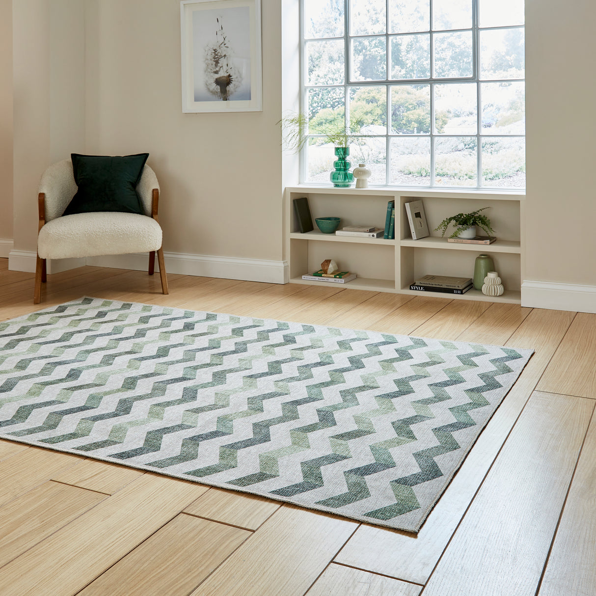 Coral H1059 Green Modern Washable Rug