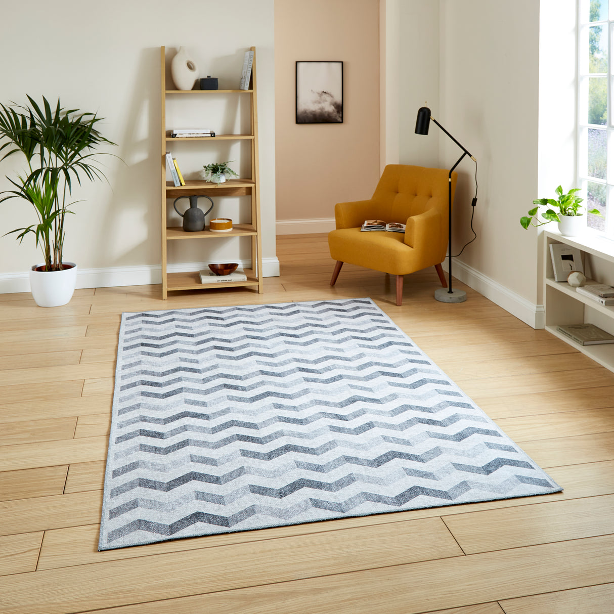 Coral H1059 Grey Modern Washable Rug