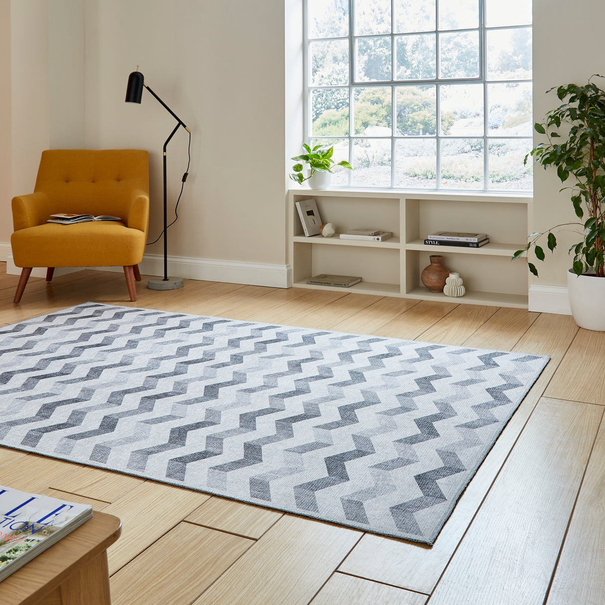 Coral H1059 Grey Modern Washable Rug
