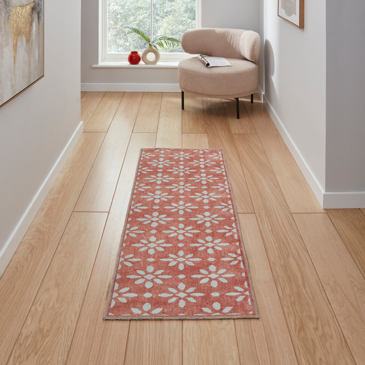 Coral H1062 Orange Modern Washable Rug