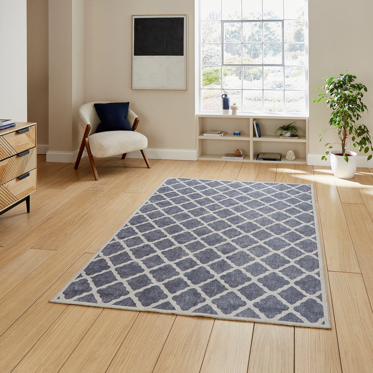 Coral H1063 Blue Modern Washable Rug