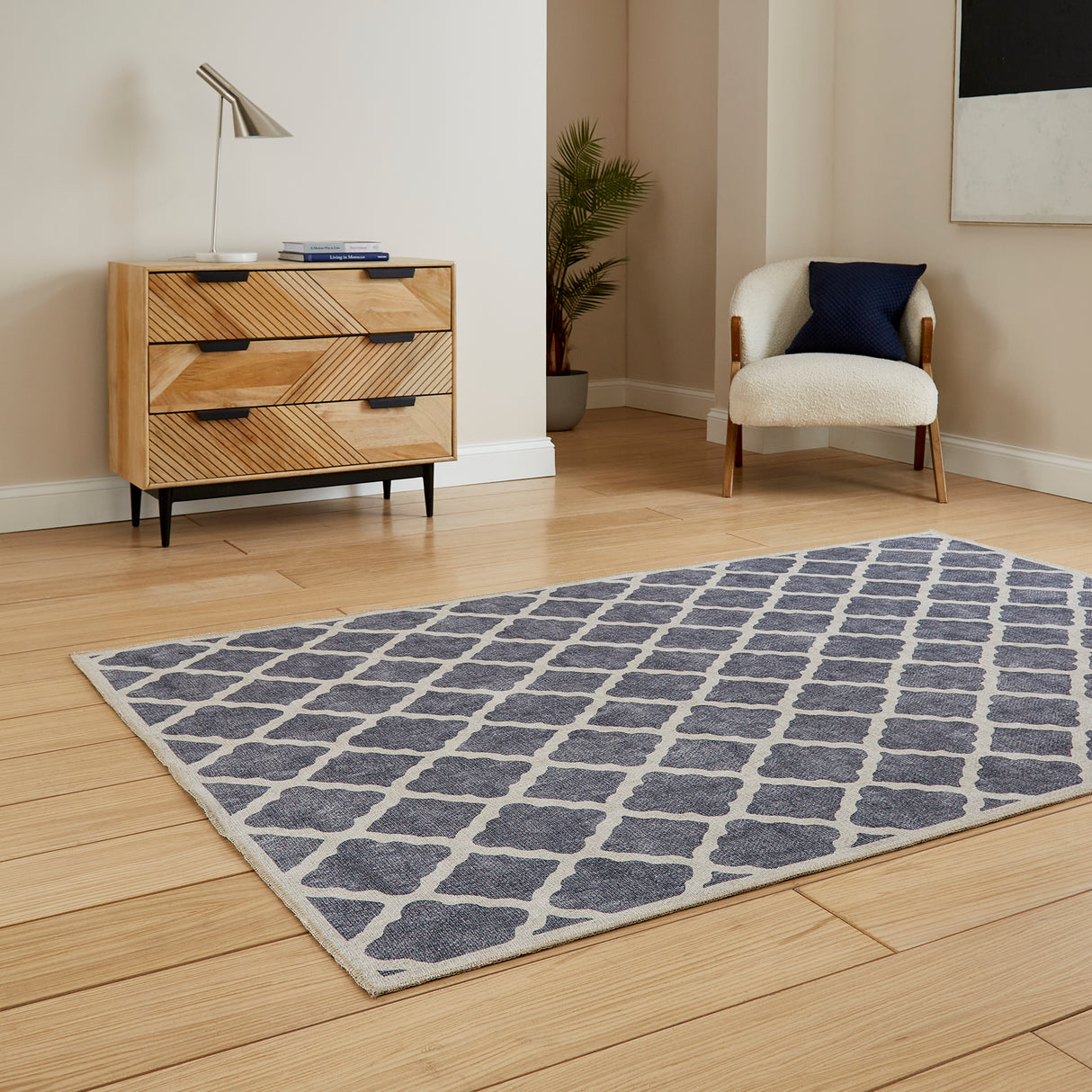 Coral H1063 Blue Modern Washable Rug