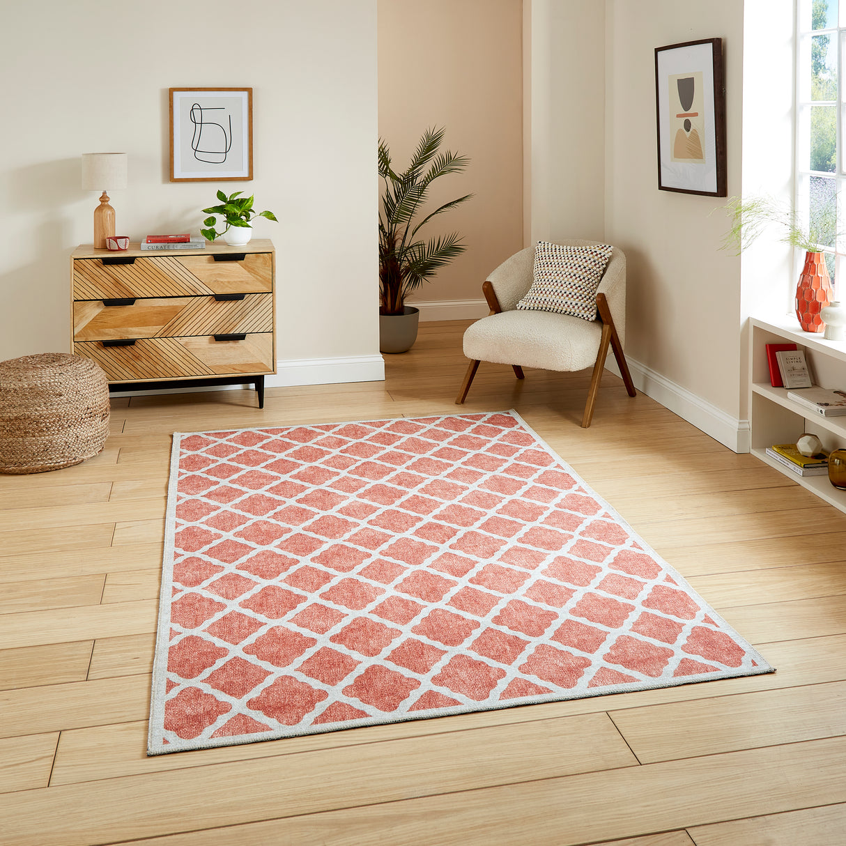 Coral H1063 Orange Modern Washable Rug