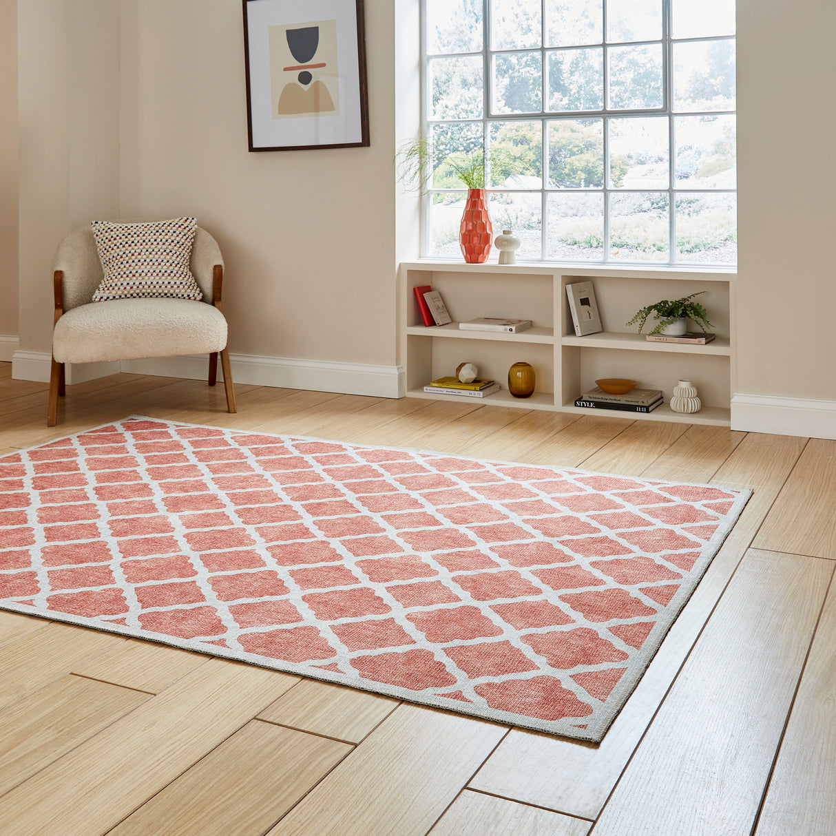 Coral H1063 Orange Modern Washable Rug