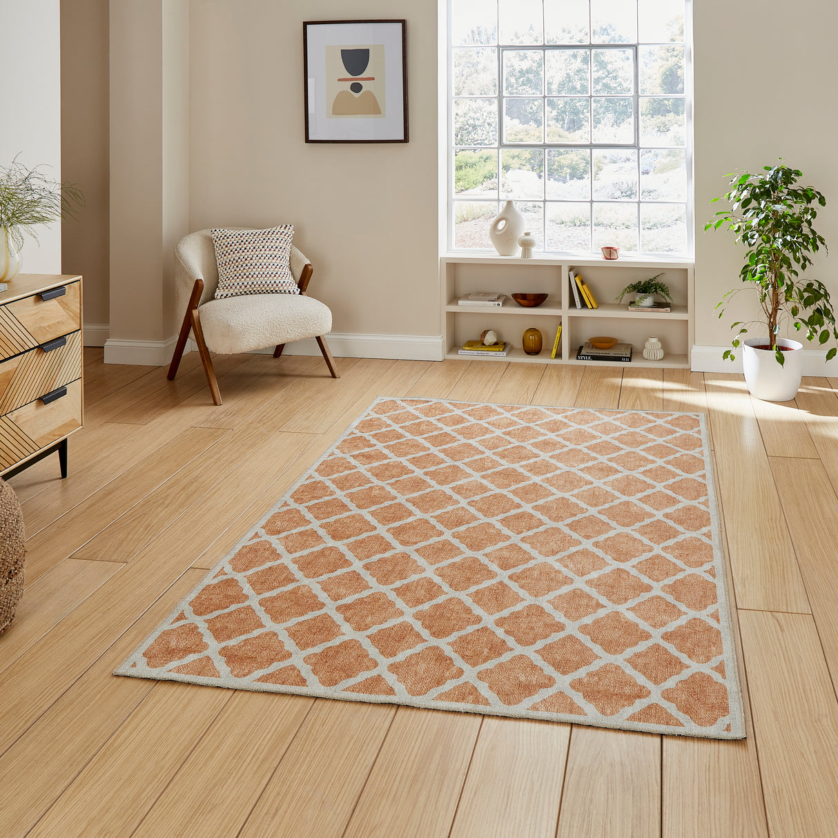 Coral H1063 Yellow Modern Washable Rug