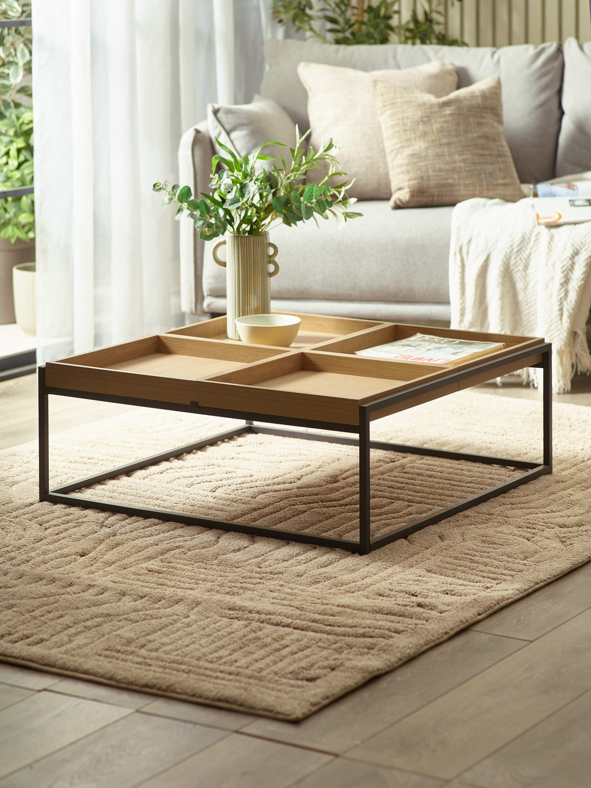 Ezra Square Coffee Table with Reversible Tray Tops