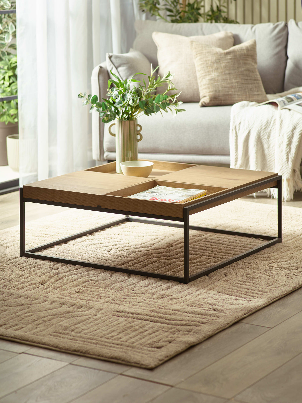 Ezra Square Coffee Table with Reversible Tray Tops