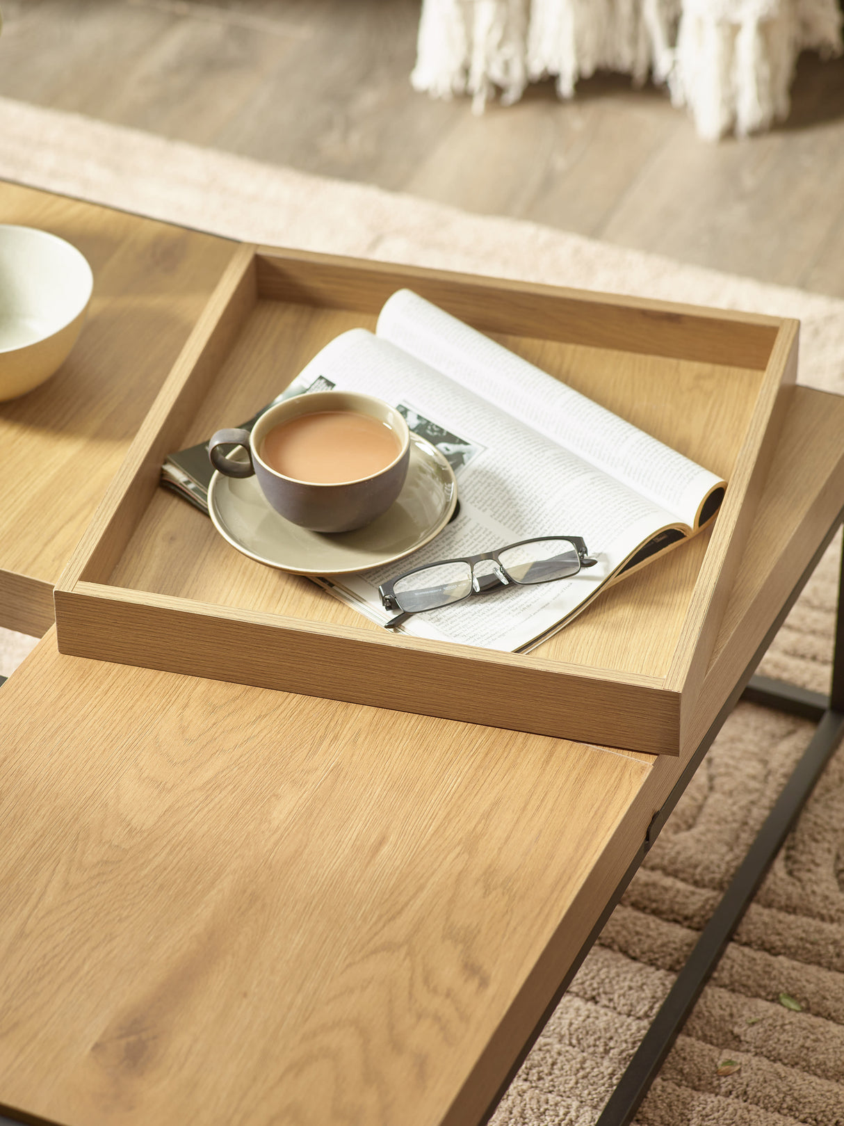Ezra Square Coffee Table with Reversible Tray Tops