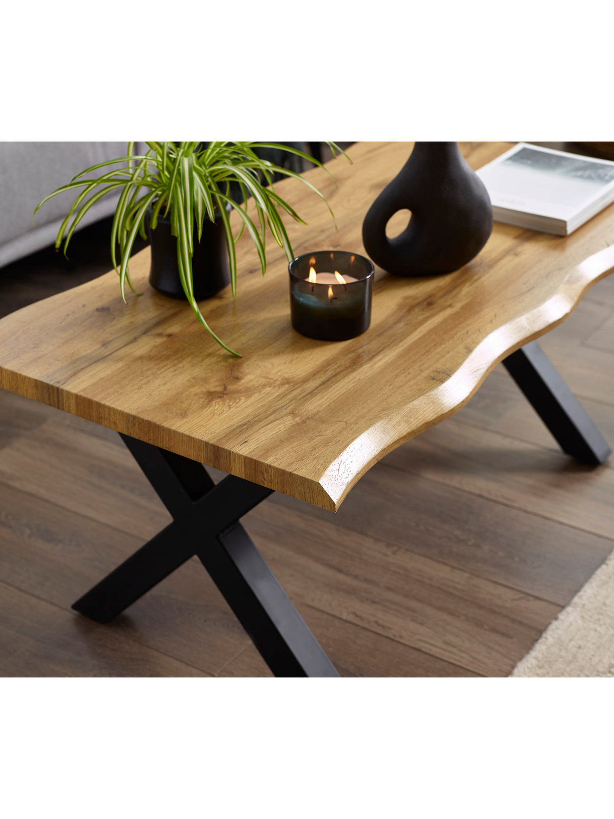 Harvey Live Edge Rectangular Coffee Table with Cross Legs