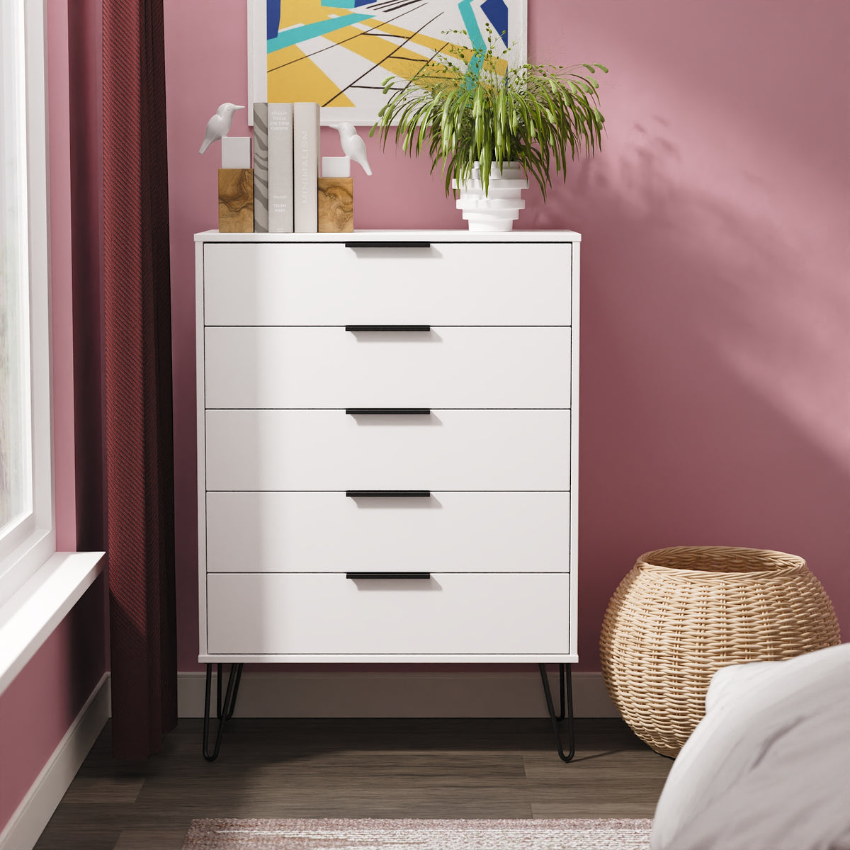 Hong Kong (Black Hairpin Legs) 5 Drawer Chest