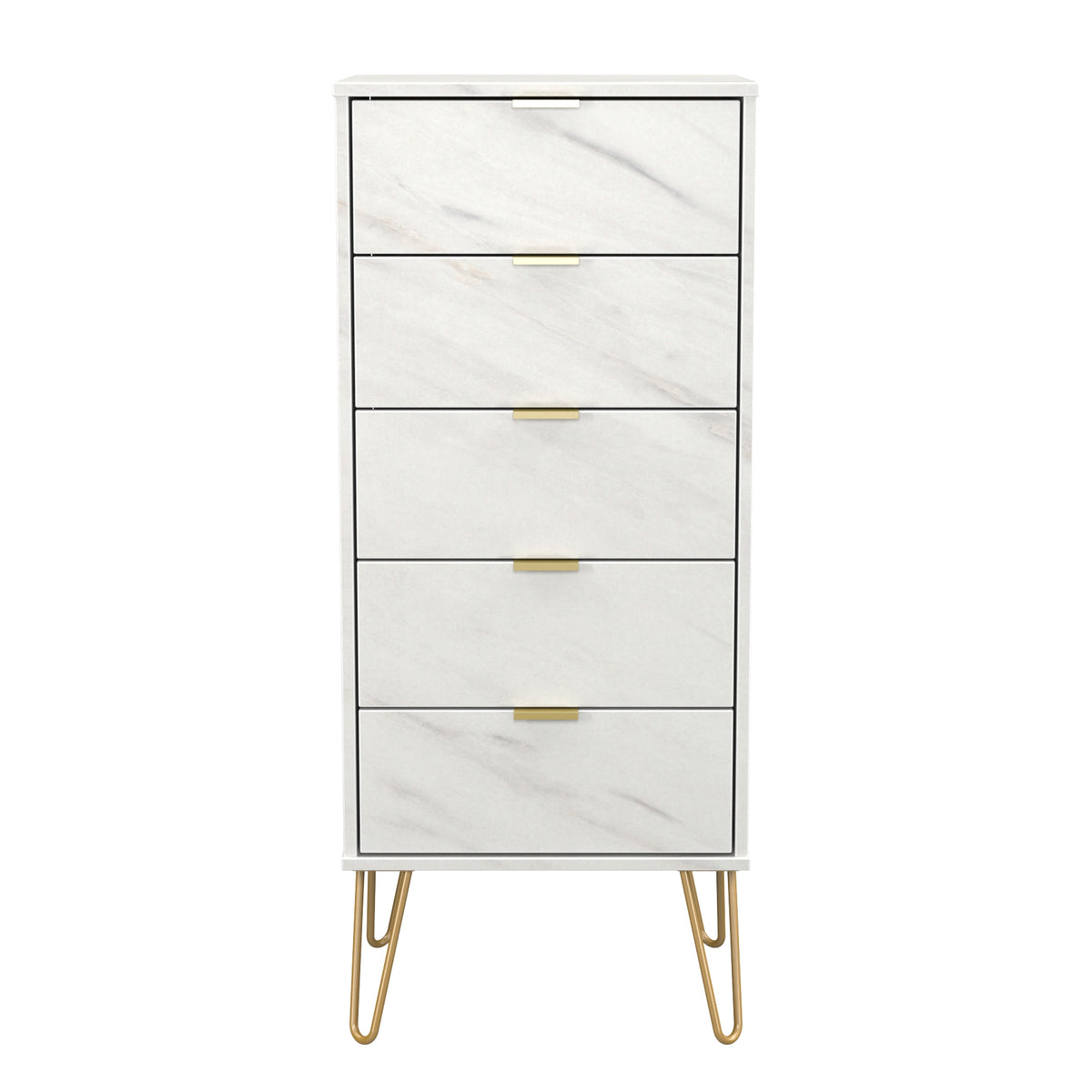 Hong Kong (Gold Hairpin Legs) 5 Drawer Bedside Cabinet