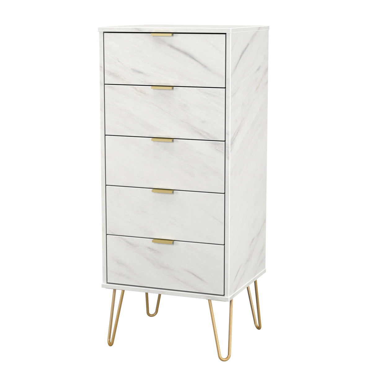 Hong Kong (Gold Hairpin Legs) 5 Drawer Bedside Cabinet