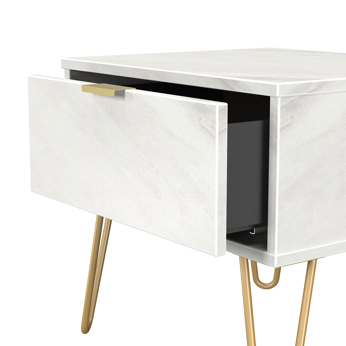 Hong Kong (Gold Hairpin Legs) 1 Drawer Bedside Cabinet with Legs