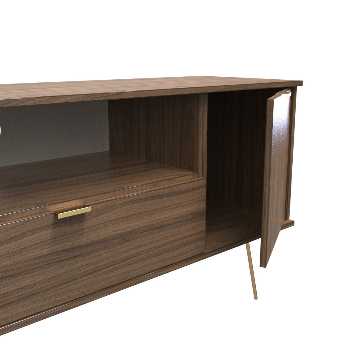 Hong Kong (Gold Hairpin Legs) 2 Door 1 Drawer Wide TV Unit