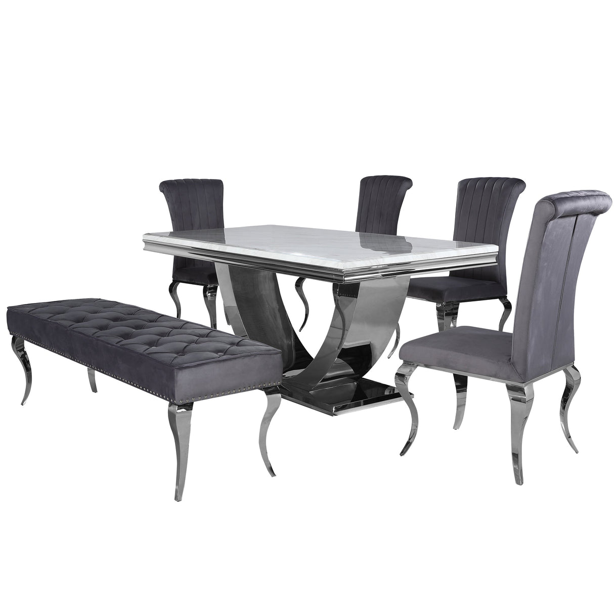 Arial Dining Table with Ivory Smoke Marble Top