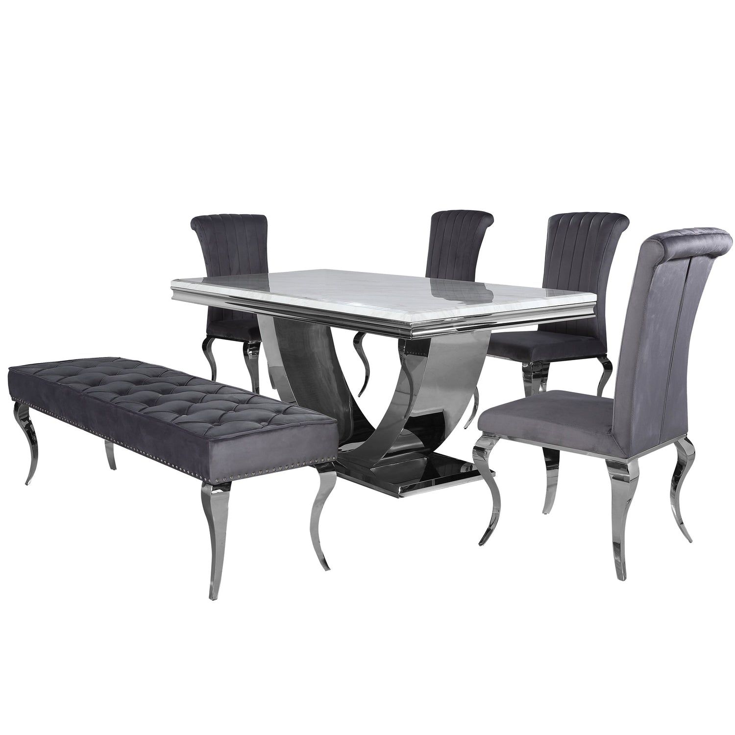 Arial Dining Table with Ivory Smoke Marble Top